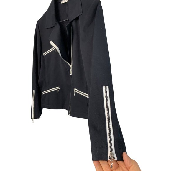 VTG M/L EUC St. John Sport Marie Gray Black Twill Jacket Asym Zip Stretch 8101 - Picture 11 of 13
